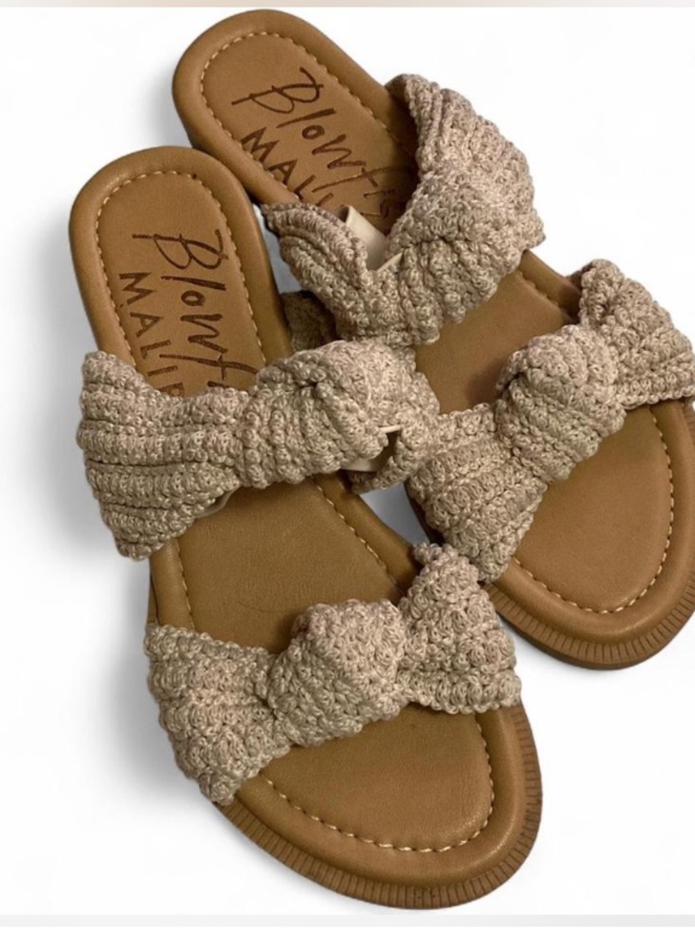 Blowfish Crochet Knot Slide Sandals in Beige